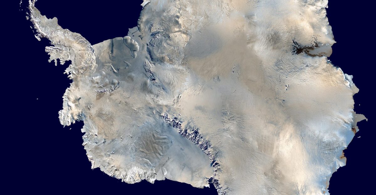 Antarctica An orthographic projection of NASA s Blue Marble data set 1 km resolution global satellite composite MODIS observations of polar sea ice were combined with observations of Antarctica made by the National Oceanic and Atmospheric Administration s AVHRR sensor-the Advanced Very High Resolution Radiometer Image was generated using a custom C program for handling the Blue Marble files with orthographic projection formulas from MathWorld Note this image has been manually modified to fill in an area of black pixels in the ocean in the upper right quadrant The black pixels are presumed to be due to missing data in the land sea mask used in making the original Blue Marble image