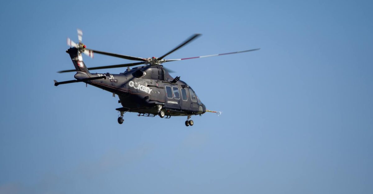A military helicopter flies against a clear blue sky captured in Istanbul Turkey