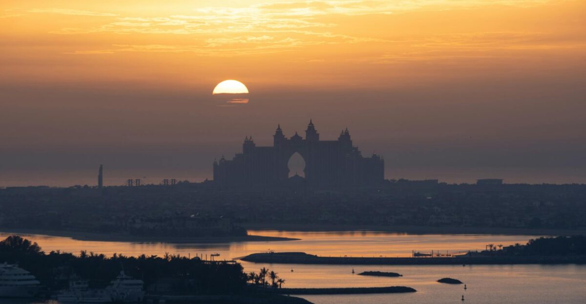 Captivating sunset view over Atlantis The Palm in Dubai with serene waters
