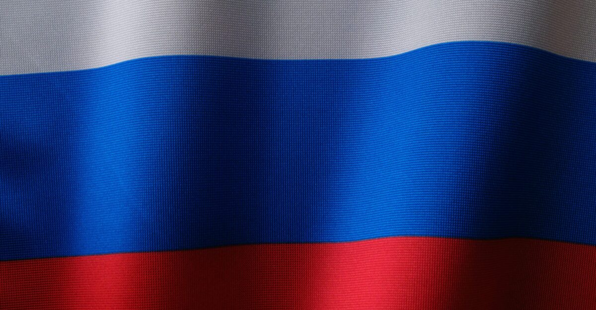 a close up of a red white and blue flag