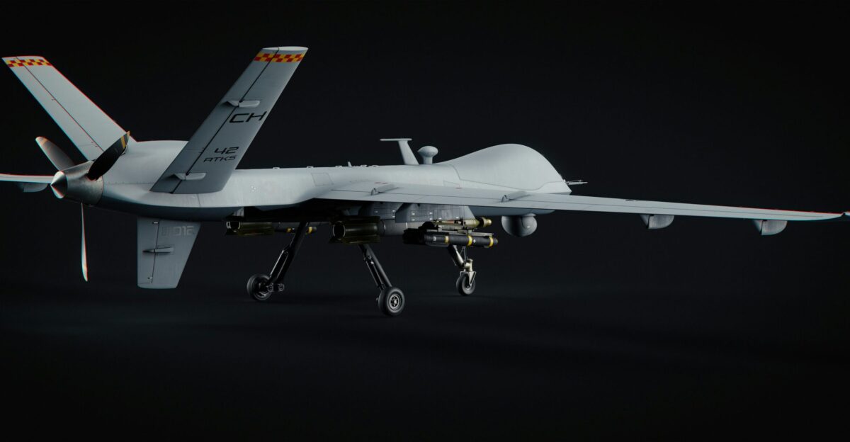 a white military plane on a black background