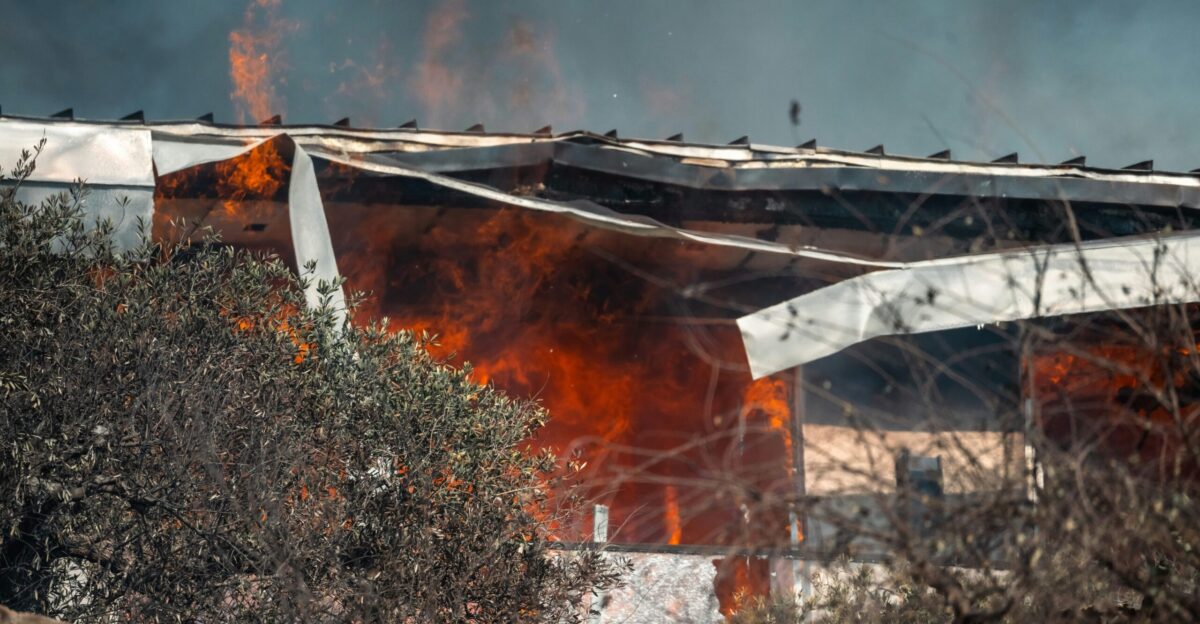 A fire that is burning in a building