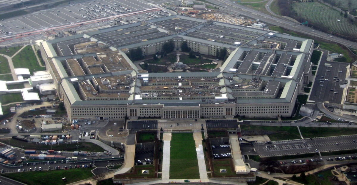 The Pentagon headquarters of the United States Department of Defense taken from an airplane in January 2008