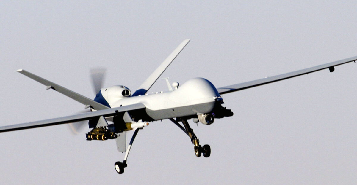 A MQ-9 Reaper US military unmanned aerial vehicle prepares to land after a mission in support of Operation Enduring Freedom in Afghanistan The Reaper has the ability to carry both precision-guided bombs and air-to-ground missiles