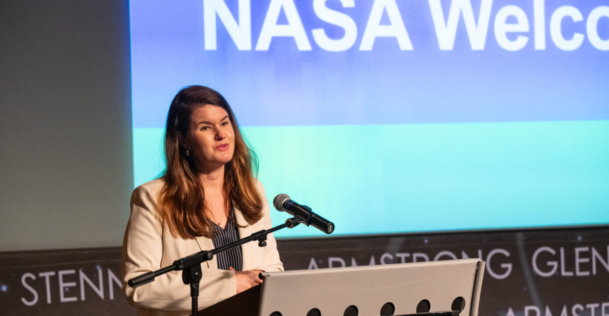 NASA Deputy Associate Administrator Casey Swails delivers remarks during a NASA Office of Procurement Enterprise Reverse Industry Day event Thursday April 24 2025 at the Mary W Jackson NASA Headquarters building in Washington Photo Credit NASA Keegan Barber
