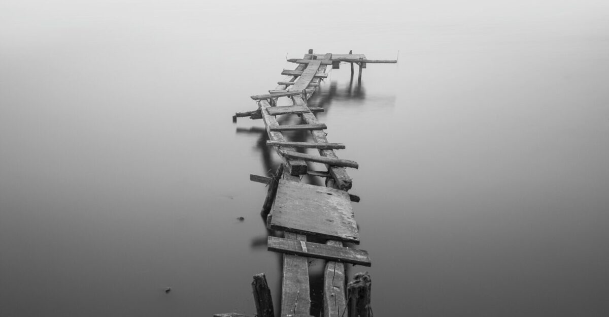 grayscale photo of dock