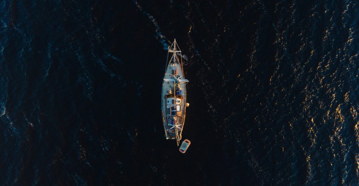 aerial view of white ship