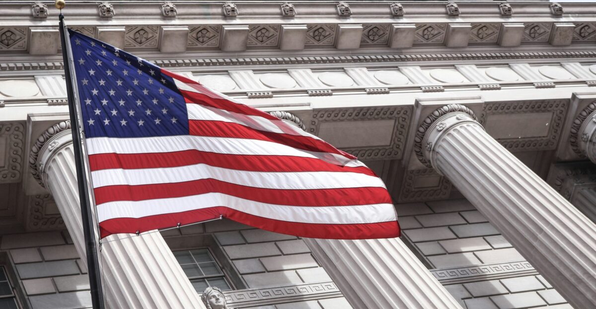 USA flag near municipal building