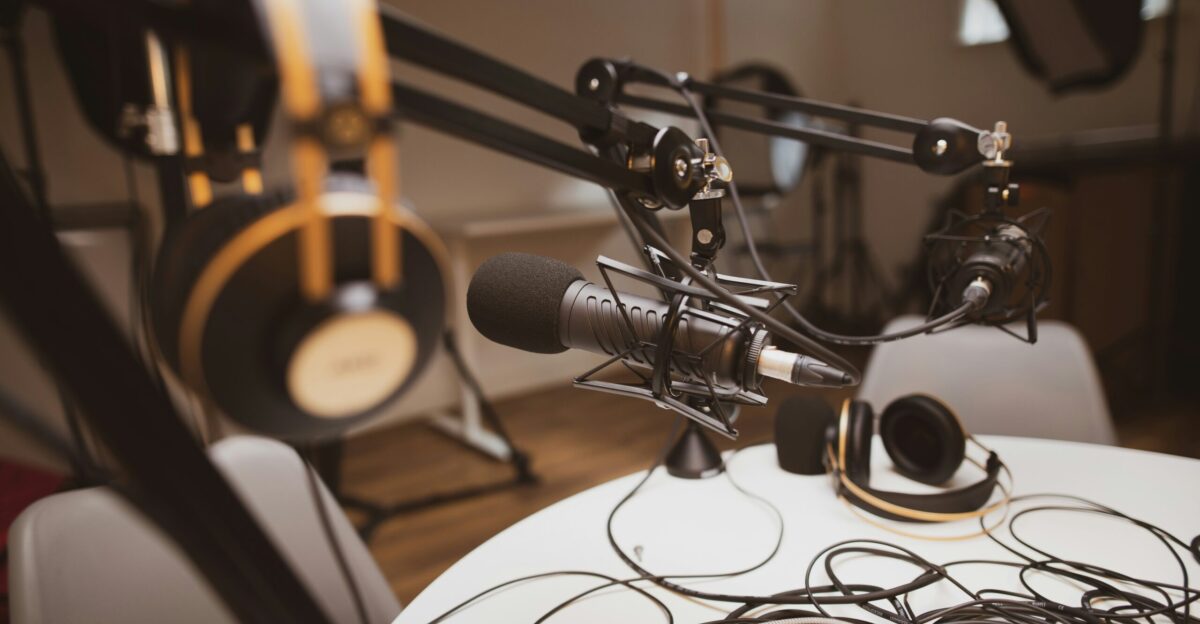 gray ad black condenser microphone
